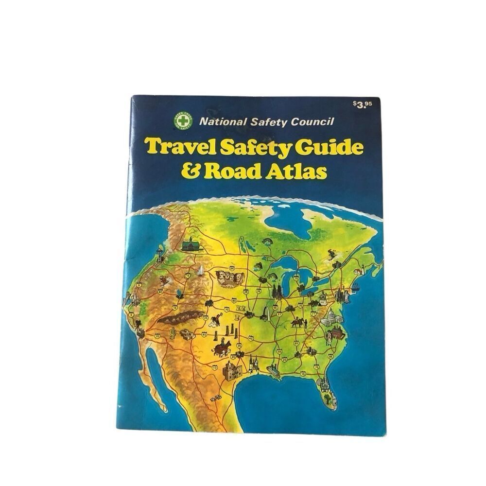 Vintage 1980s Travel Safety Guide Road Atlas bath art 80s road-trip ephemera